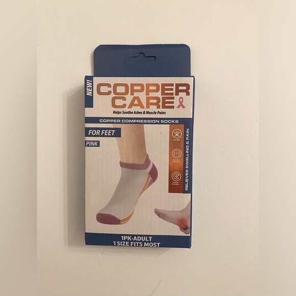 Copper Care Accessories - NWT Copper Care Compression Socks Low Cut Pink White Stretchy Grip Bottoms